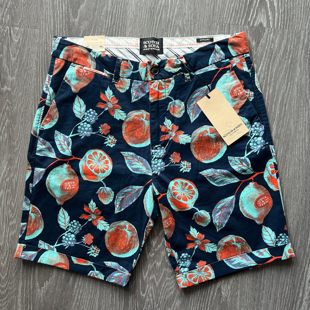 Scotch & Soda Navy Shorts with Teal & Orange Citrus Print